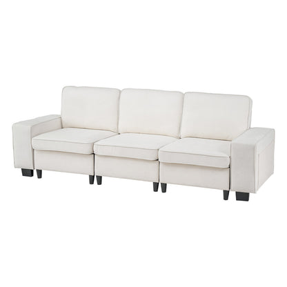3 Steater Sofa, Modular Sectional Couch with Bottom Storage Space, Modern Comfy Cloud Sofa with Side Storage Pockets and Metal Frame, Ideal for Living Room, Bedroom, Apartment and Office, White