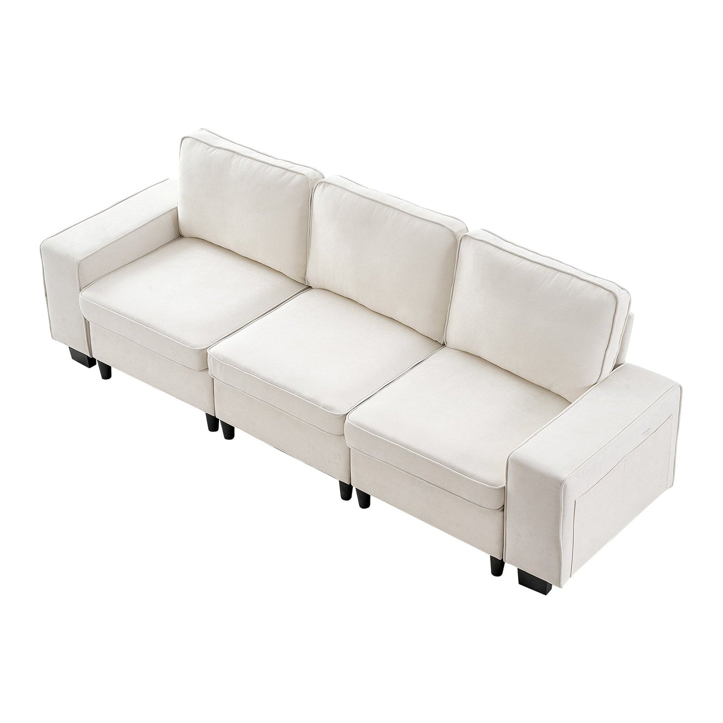 3 Steater Sofa, Modular Sectional Couch with Bottom Storage Space, Modern Comfy Cloud Sofa with Side Storage Pockets and Metal Frame, Ideal for Living Room, Bedroom, Apartment and Office, White