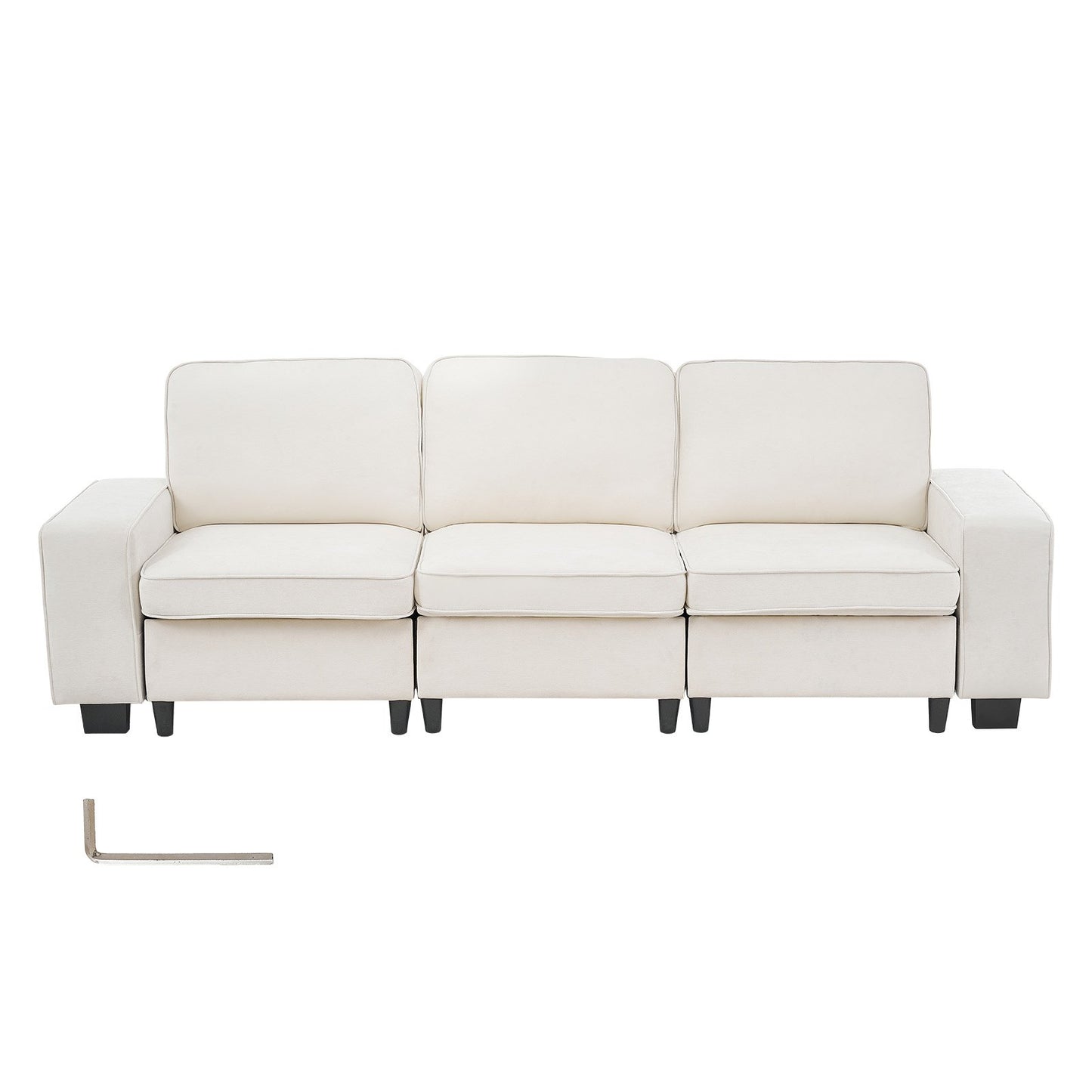 3 Steater Sofa, Modular Sectional Couch with Bottom Storage Space, Modern Comfy Cloud Sofa with Side Storage Pockets and Metal Frame, Ideal for Living Room, Bedroom, Apartment and Office, White
