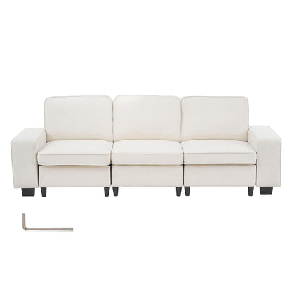 3 Steater Sofa, Modular Sectional Couch with Bottom Storage Space, Modern Comfy Cloud Sofa with Side Storage Pockets and Metal Frame, Ideal for Living Room, Bedroom, Apartment and Office, White