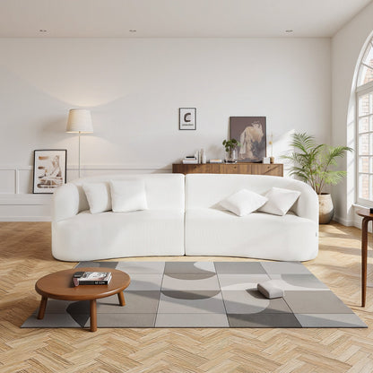 2840 mm Curved Modular Sofa, Modern Luxury Sectional Couch with 4 Pillows, Oversized Cloud Plush Corduroy Sofa Couch with Wide Deep Seat, for Living Room, Bedroom, Apartment, Office, White