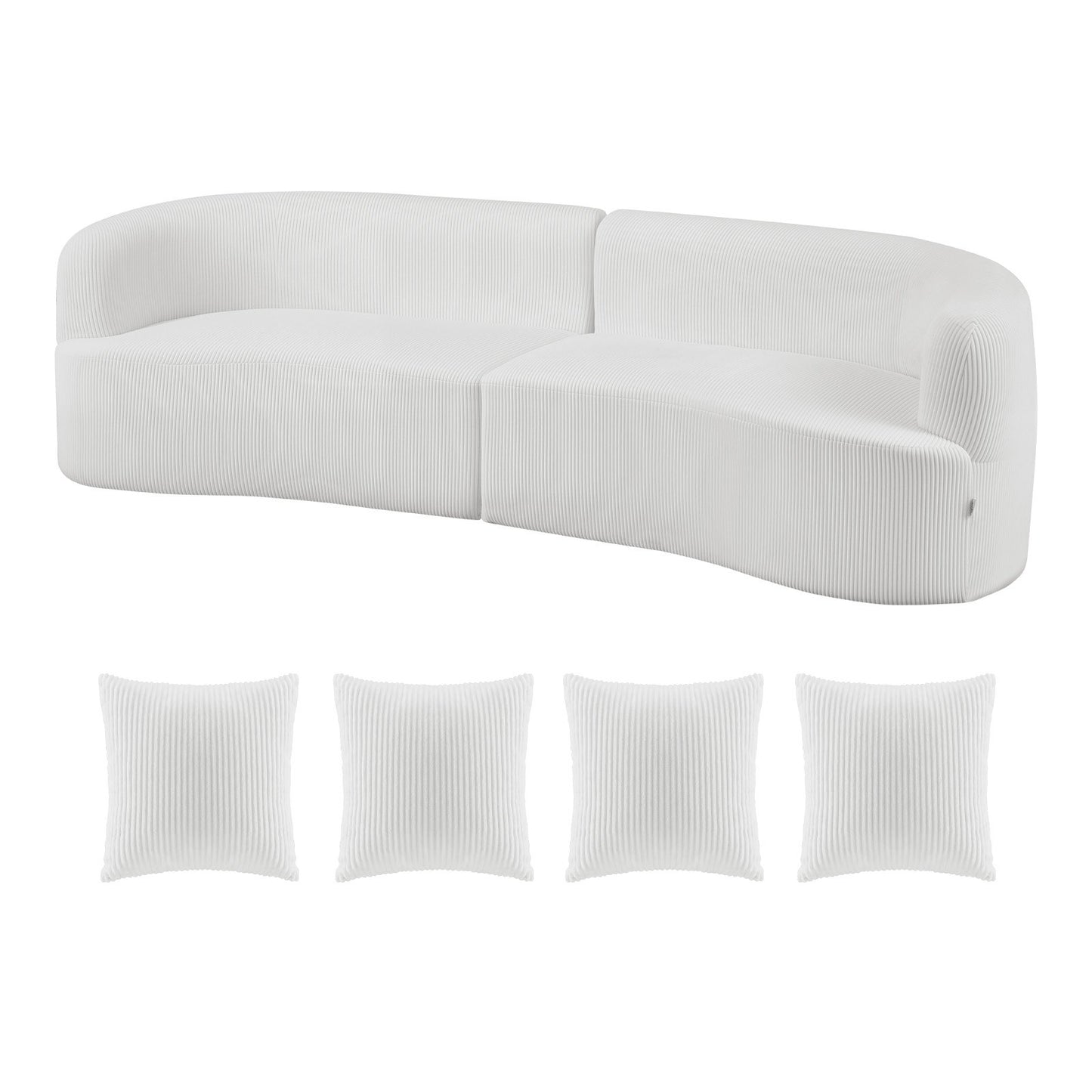 2840 mm Curved Modular Sofa, Modern Luxury Sectional Couch with 4 Pillows, Oversized Cloud Plush Corduroy Sofa Couch with Wide Deep Seat, for Living Room, Bedroom, Apartment, Office, White