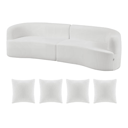 2840 mm Curved Modular Sofa, Modern Luxury Sectional Couch with 4 Pillows, Oversized Cloud Plush Corduroy Sofa Couch with Wide Deep Seat, for Living Room, Bedroom, Apartment, Office, White