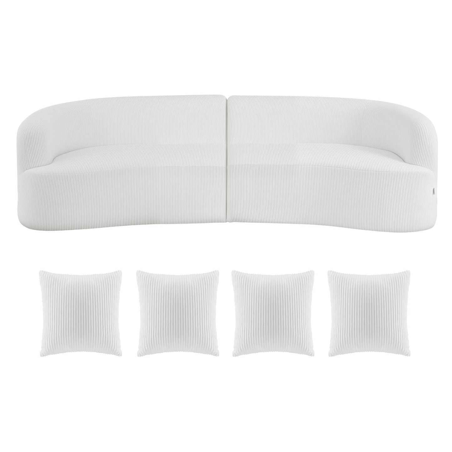 2840 mm Curved Modular Sofa, Modern Luxury Sectional Couch with 4 Pillows, Oversized Cloud Plush Corduroy Sofa Couch with Wide Deep Seat, for Living Room, Bedroom, Apartment, Office, White