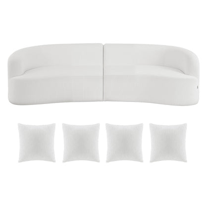 2840 mm Curved Modular Sofa, Modern Luxury Sectional Couch with 4 Pillows, Oversized Cloud Plush Corduroy Sofa Couch with Wide Deep Seat, for Living Room, Bedroom, Apartment, Office, White