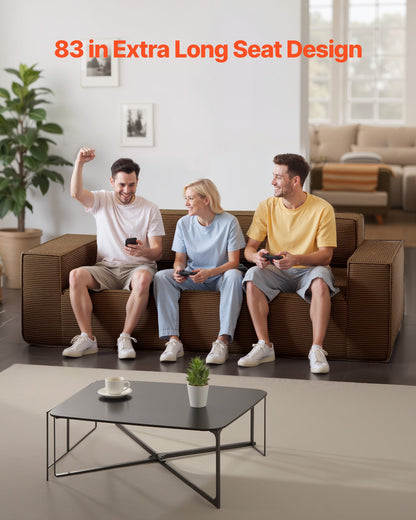 2110 mm Modern Sofa, Comfy Corduroy Couch with Deep Seats, Cloud Sofa with Wide Armrests, No Assembly Required, Large Plush Couch Ideal for Living Room, Bedroom, Apartment and Office, Brown