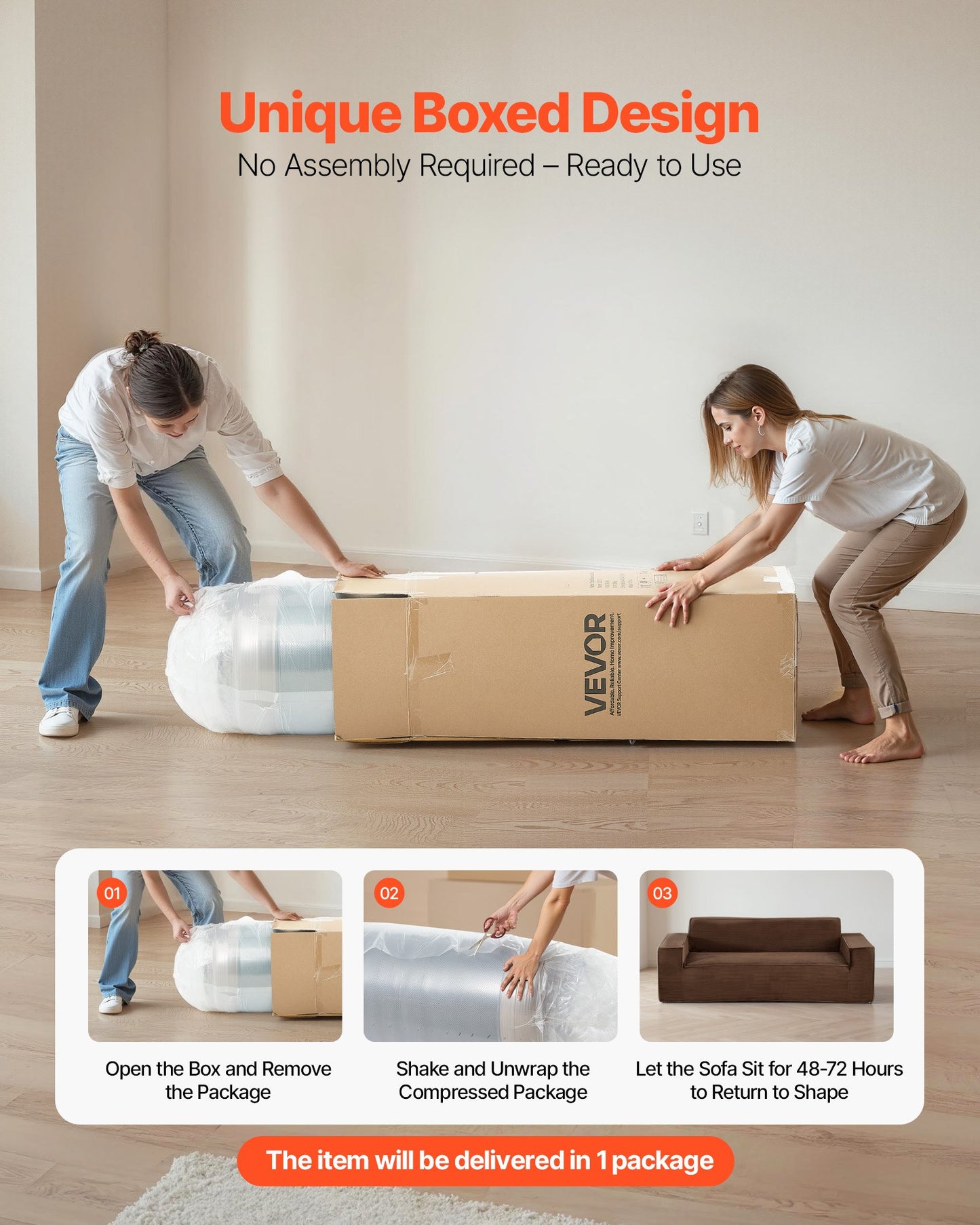 2110 mm Modern Sofa, Comfy Corduroy Couch with Deep Seats, Cloud Sofa with Wide Armrests, No Assembly Required, Large Plush Couch Ideal for Living Room, Bedroom, Apartment and Office, Brown
