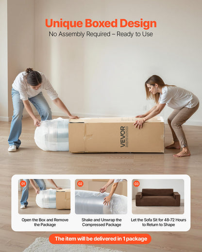 2110 mm Modern Sofa, Comfy Corduroy Couch with Deep Seats, Cloud Sofa with Wide Armrests, No Assembly Required, Large Plush Couch Ideal for Living Room, Bedroom, Apartment and Office, Brown