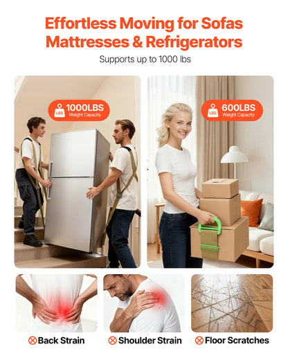 Moving Straps, 2-Person Lifting and Moving System with 2 Harness Straps, 2 Load-bearing Straps & 1 Handheld Strap, Adjustable Lifting Shoulder Straps Move Furniture Appliances Mattresses