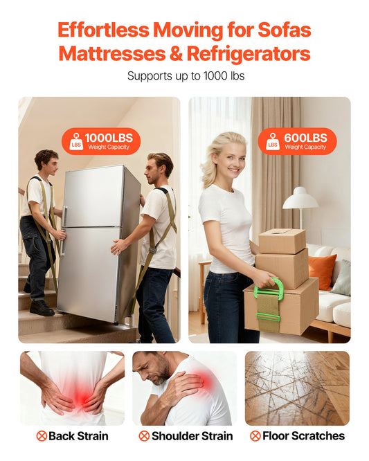 Moving Straps, 2-Person Lifting and Moving System with 2 Harness Straps, 2 Load-bearing Straps & 1 Handheld Strap, Adjustable Lifting Shoulder Straps Move Furniture Appliances Mattresses