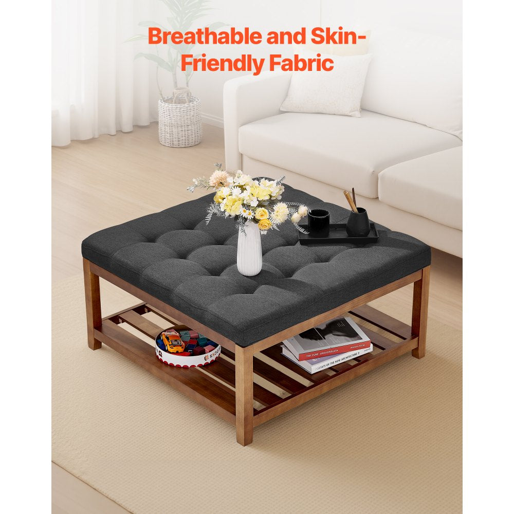 Large Square Ottoman Coffee Table 181.4kg Upholstered Tufted Linen Ottoman