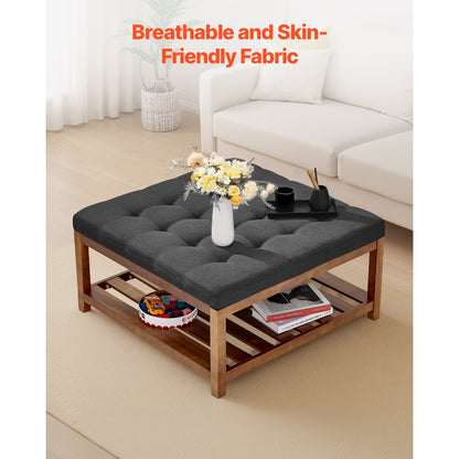 Large Square Ottoman Coffee Table 181.4kg Upholstered Tufted Linen Ottoman