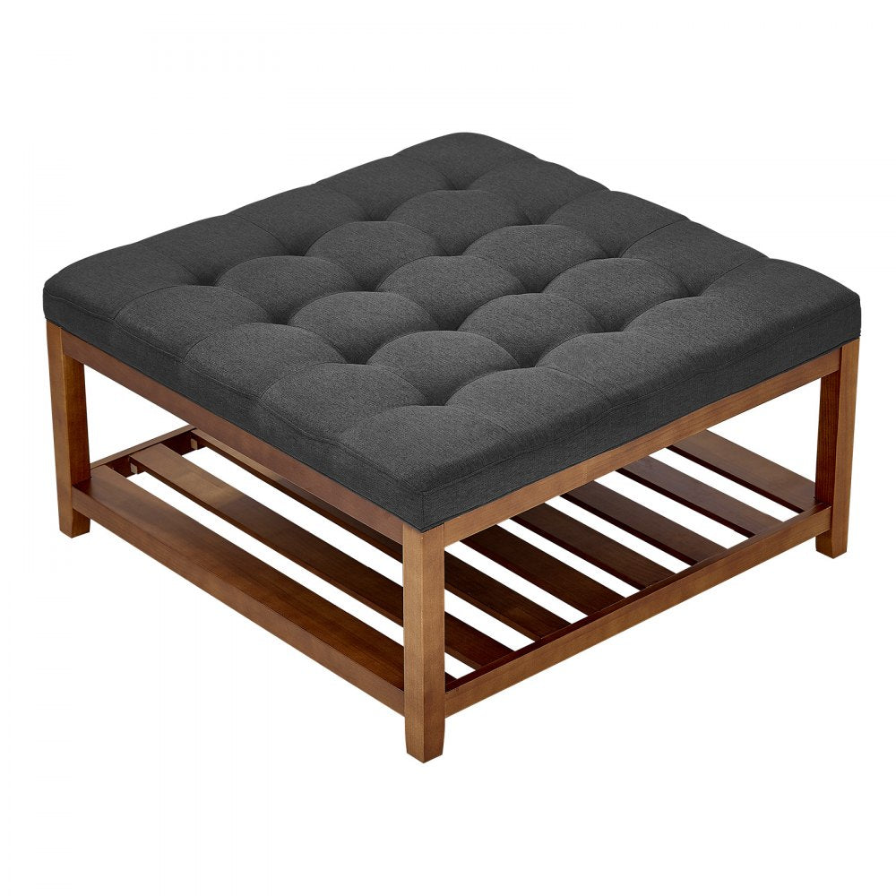 Large Square Ottoman Coffee Table 181.4kg Upholstered Tufted Linen Ottoman