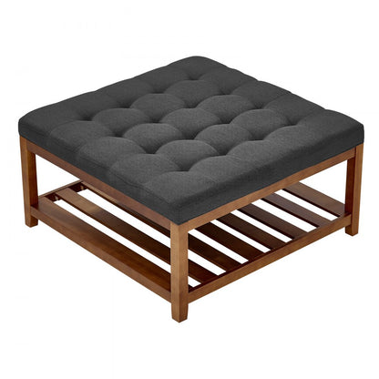 Large Square Ottoman Coffee Table 181.4kg Upholstered Tufted Linen Ottoman