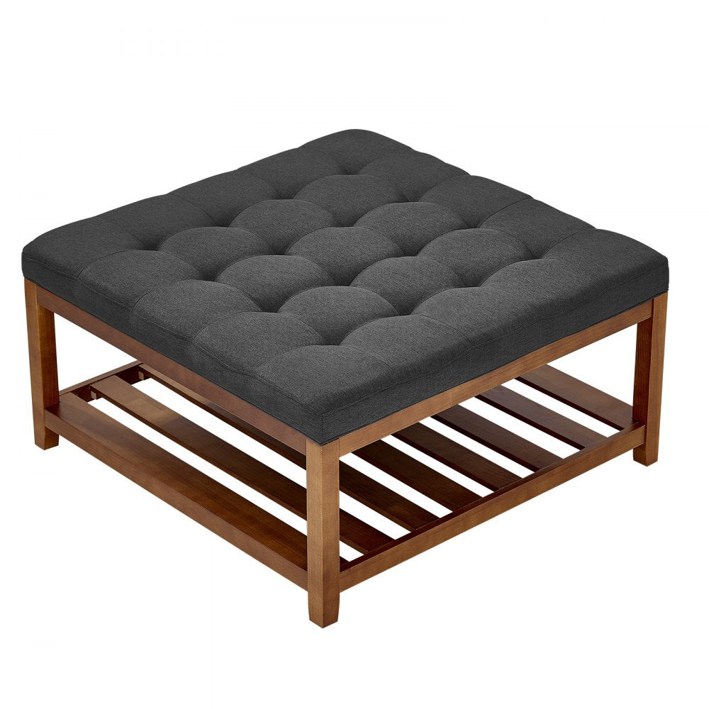 Large Square Ottoman Coffee Table 181.4kg Upholstered Tufted Linen Ottoman