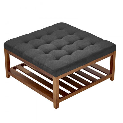 Large Square Ottoman Coffee Table 181.4kg Upholstered Tufted Linen Ottoman