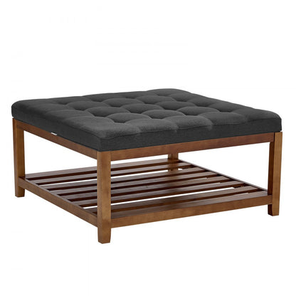 Large Square Ottoman Coffee Table 181.4kg Upholstered Tufted Linen Ottoman