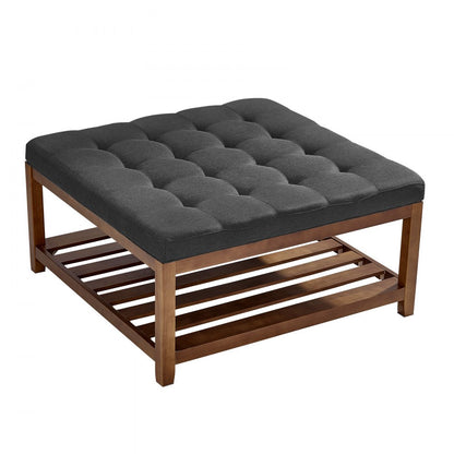Large Square Ottoman Coffee Table 181.4kg Upholstered Tufted Linen Ottoman
