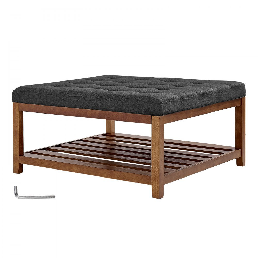 Large Square Ottoman Coffee Table 181.4kg Upholstered Tufted Linen Ottoman