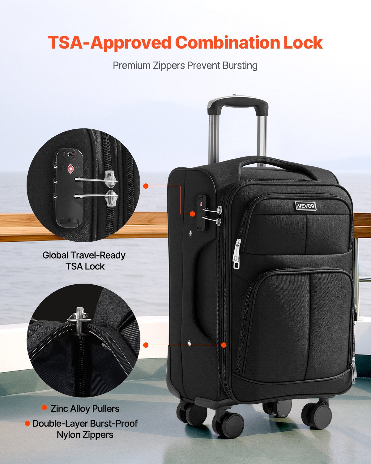 Softside Expandable Luggage with Spinner Wheels, 50.8 cm Softside Carry on Luggage, Lightweight Checked Suitcase with Expandable Zippered Pocket and TSA Lock, Black