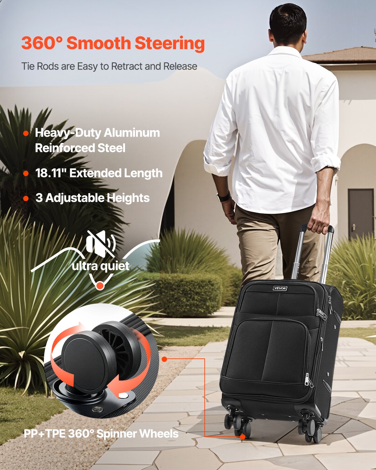 Softside Expandable Luggage with Spinner Wheels, 50.8 cm Softside Carry on Luggage, Lightweight Checked Suitcase with Expandable Zippered Pocket and TSA Lock, Black