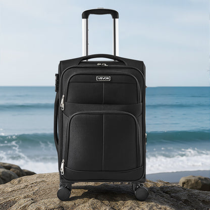Softside Expandable Luggage with Spinner Wheels, 50.8 cm Softside Carry on Luggage, Lightweight Checked Suitcase with Expandable Zippered Pocket and TSA Lock, Black