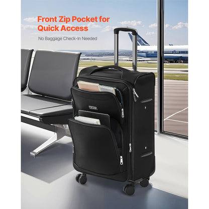 VEVOR 61cm Softside Expandable Luggage with Spinner Wheel Checked Suitcase Black