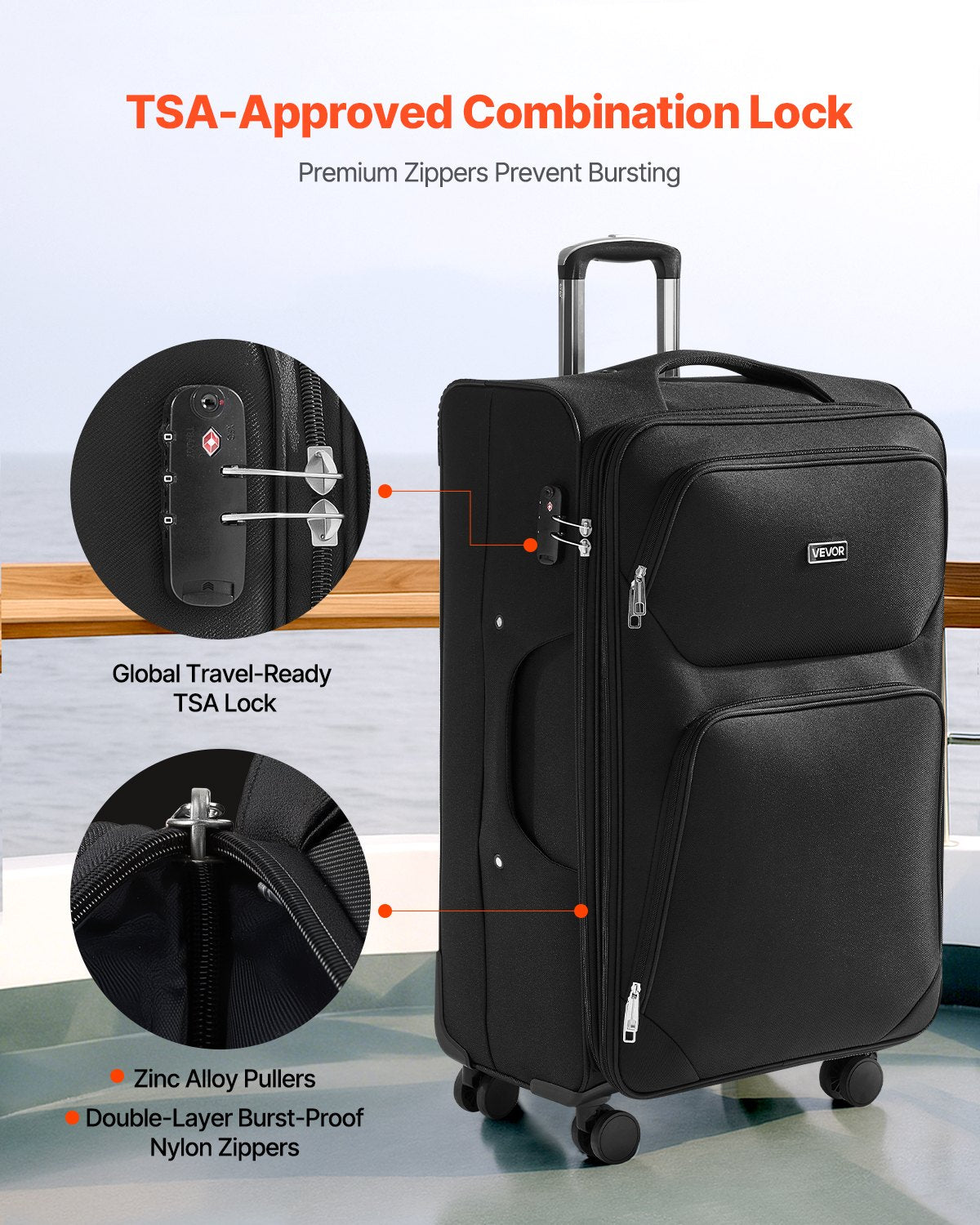 Softside Expandable Luggage with Spinner Wheels, 71 cm Softside Checked Large Luggage, Lightweight Checked Suitcase with Expandable Zippered Pocket and TSA Lock, Black