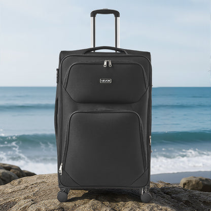 Softside Expandable Luggage with Spinner Wheels, 71 cm Softside Checked Large Luggage, Lightweight Checked Suitcase with Expandable Zippered Pocket and TSA Lock, Black