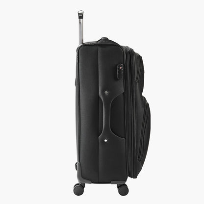 Softside Expandable Luggage with Spinner Wheels, 71 cm Softside Checked Large Luggage, Lightweight Checked Suitcase with Expandable Zippered Pocket and TSA Lock, Black