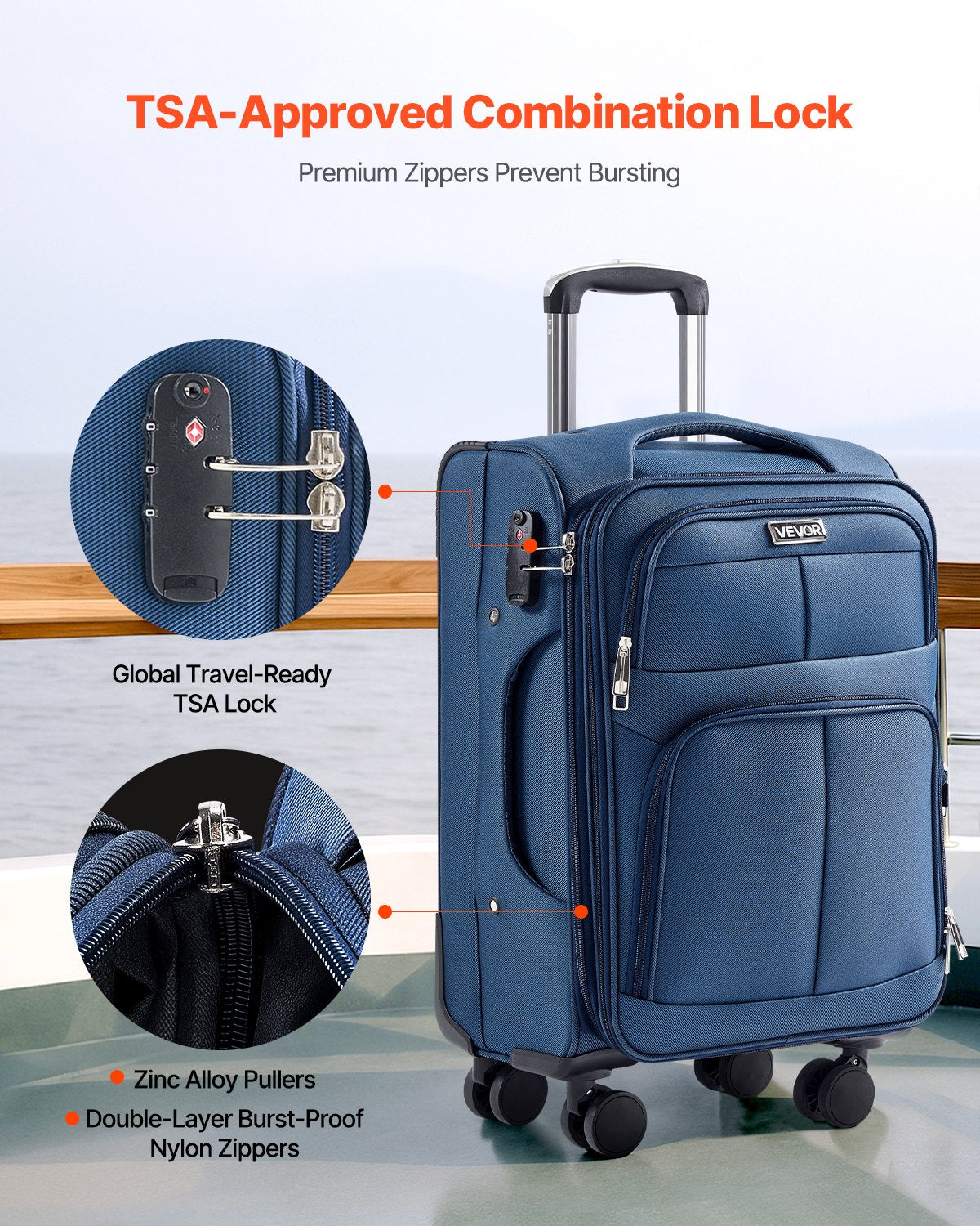 Softside Expandable Luggage with Spinner Wheels, 50.8 cm Softside Carry on Luggage, Lightweight Checked Suitcase with Expandable Zippered Pocket and TSA Lock, Blue
