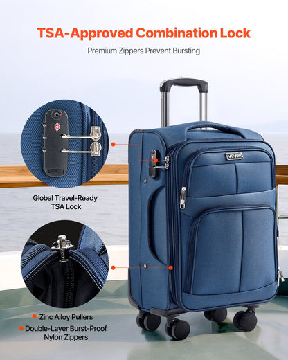 Softside Expandable Luggage with Spinner Wheels, 50.8 cm Softside Carry on Luggage, Lightweight Checked Suitcase with Expandable Zippered Pocket and TSA Lock, Blue
