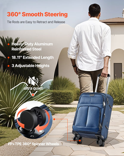 Softside Expandable Luggage with Spinner Wheels, 50.8 cm Softside Carry on Luggage, Lightweight Checked Suitcase with Expandable Zippered Pocket and TSA Lock, Blue