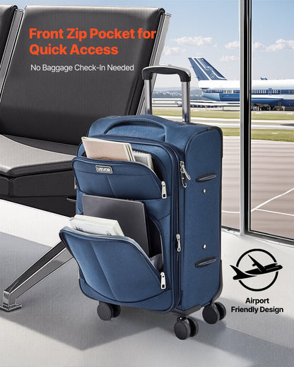 Softside Expandable Luggage with Spinner Wheels, 50.8 cm Softside Carry on Luggage, Lightweight Checked Suitcase with Expandable Zippered Pocket and TSA Lock, Blue
