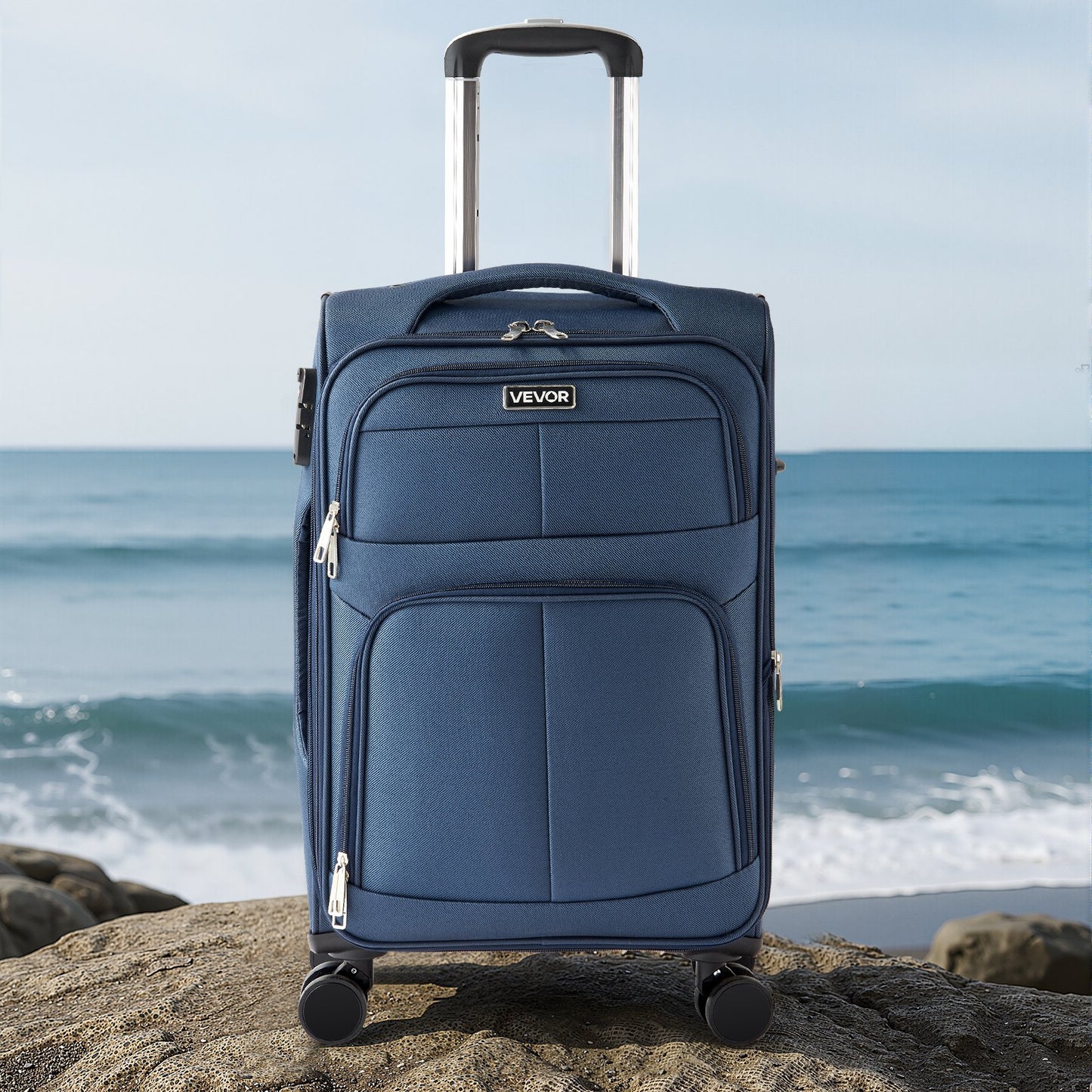 Softside Expandable Luggage with Spinner Wheels, 50.8 cm Softside Carry on Luggage, Lightweight Checked Suitcase with Expandable Zippered Pocket and TSA Lock, Blue