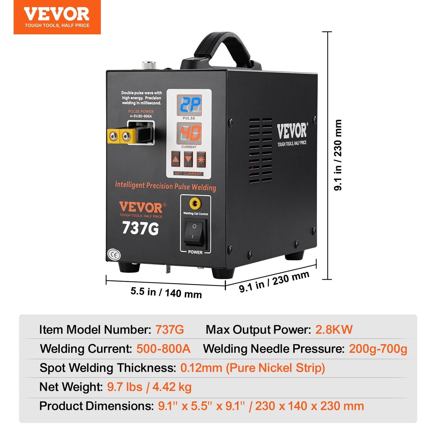 Portable Pulse Spot Welder, Dual Mode, LED Display, 0.12mm Nickel Capable