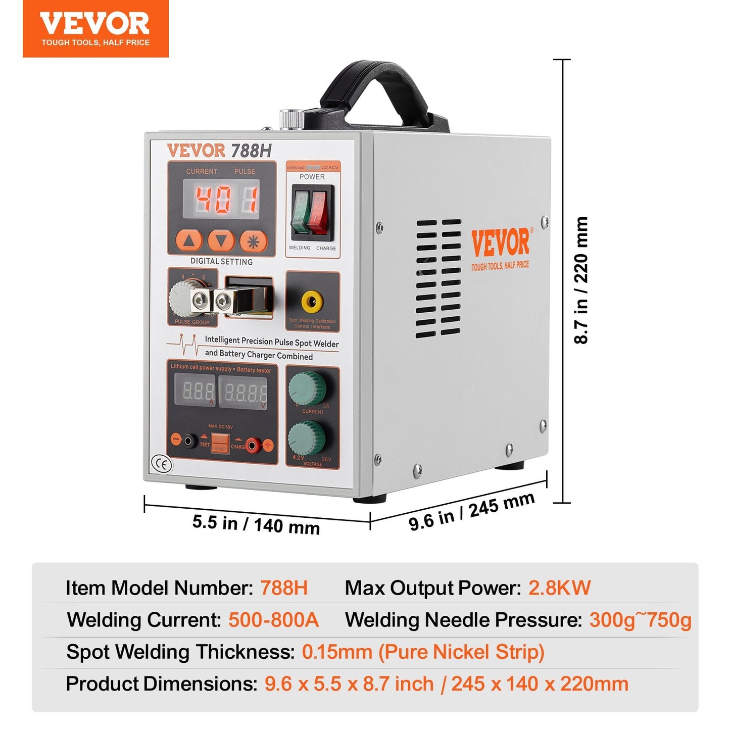 Dual Mode Pulse Spot Welder & Battery Charger, 2.8KW, 0.15mm Thickness