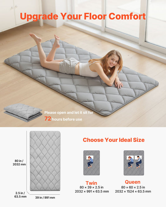 Japanese Tatami Mat, Twin Size Foldable Japanese Tatami Mattress, Futon Mattress with Storage Bag & Fastener, 9-Layer Floor Mat for Sleeping, Dorm, Meditation, Yoga, 2032 x 991 x 63.5 mm, Gray