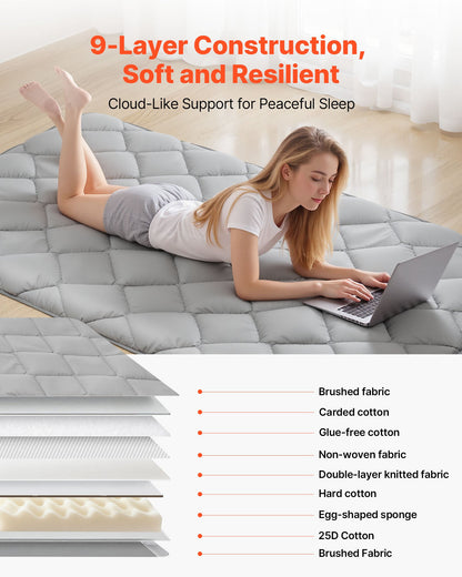 Japanese Tatami Mat, Twin Size Foldable Japanese Tatami Mattress, Futon Mattress with Storage Bag & Fastener, 9-Layer Floor Mat for Sleeping, Dorm, Meditation, Yoga, 2032 x 991 x 63.5 mm, Gray
