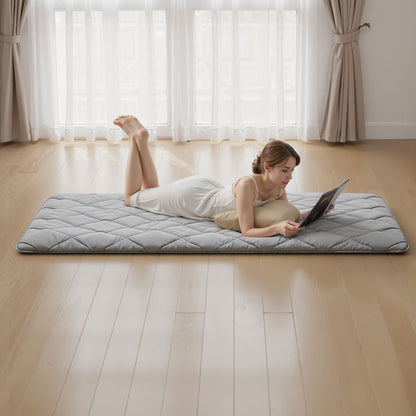 Japanese Tatami Mat, Twin Size Foldable Japanese Tatami Mattress, Futon Mattress with Storage Bag & Fastener, 9-Layer Floor Mat for Sleeping, Dorm, Meditation, Yoga, 2032 x 991 x 63.5 mm, Gray