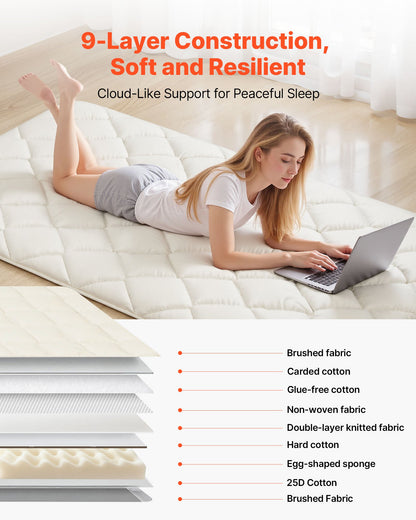 Japanese Tatami Mat, Twin Size Foldable Japanese Tatami Mattress, Futon Mattress with Storage Bag & Fastener, 9-Layer Floor Mat for Sleeping, Dorm, Meditation, Yoga, 2032 x 991 x 63.5 mm, White