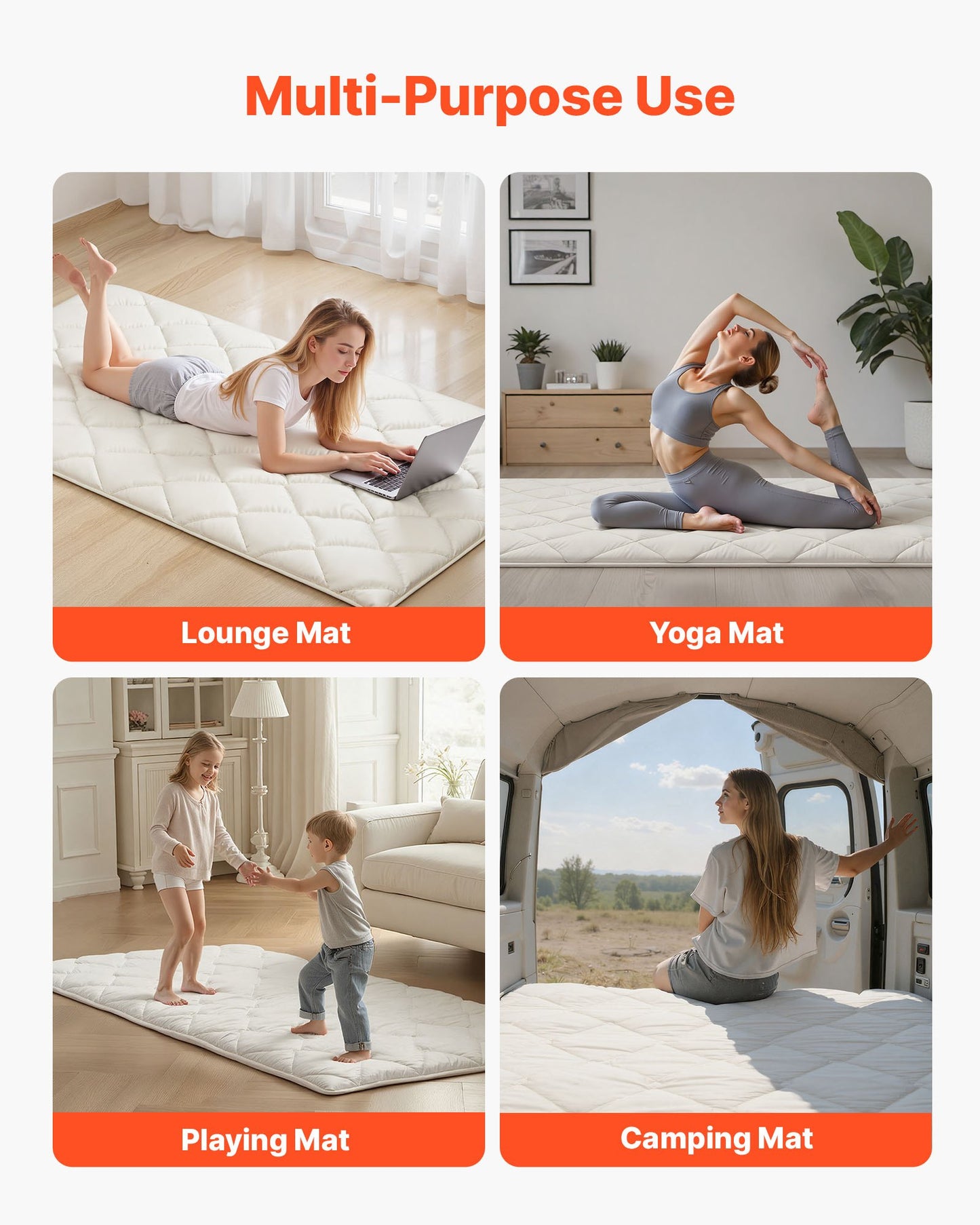 Japanese Tatami Mat, Twin Size Foldable Japanese Tatami Mattress, Futon Mattress with Storage Bag & Fastener, 9-Layer Floor Mat for Sleeping, Dorm, Meditation, Yoga, 2032 x 991 x 63.5 mm, White