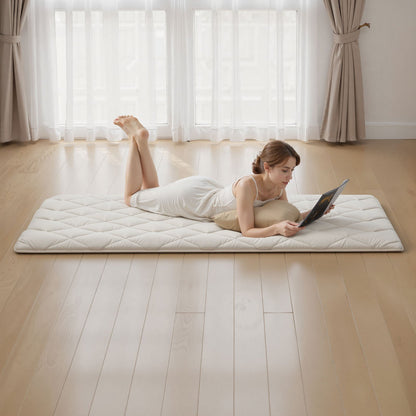 Japanese Tatami Mat, Twin Size Foldable Japanese Tatami Mattress, Futon Mattress with Storage Bag & Fastener, 9-Layer Floor Mat for Sleeping, Dorm, Meditation, Yoga, 2032 x 991 x 63.5 mm, White