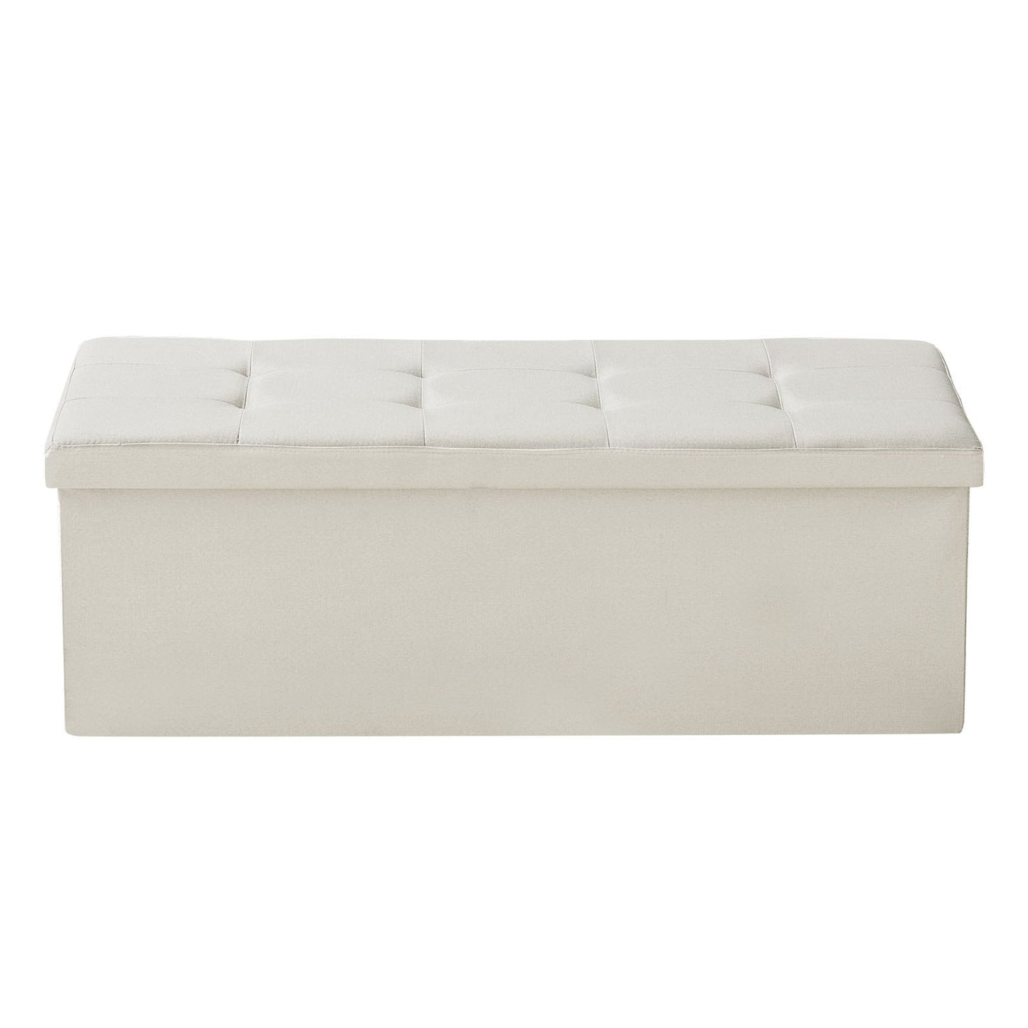 Foldable Storage Ottoman Bench, End of Bed Bench with Side Bags, Folding Upholstered Storage Chest Supports 660 lbs, Linen Bed Ottoman with Large Space for Living Room, Bedroom, Entryway, Beige