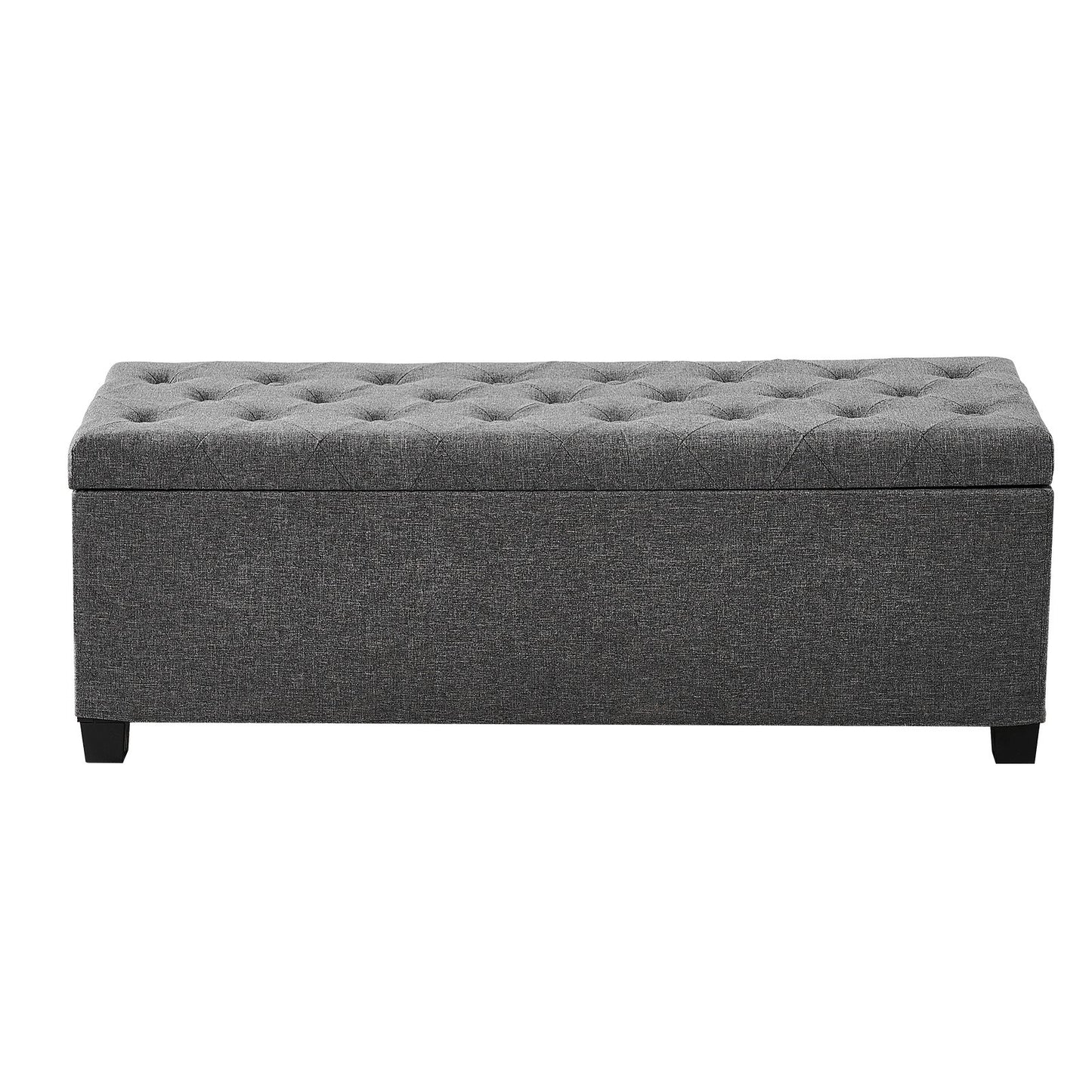Storage Ottoman Bench, Button-Tufted End of Bed Bench with Side Bags, Flip-up Upholstered Storage Chest with Metal Frame, Linen Bed Ottoman for Living Room, Bedroom, Entryway, Office, Grey