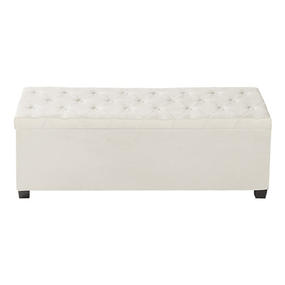 Storage Ottoman Bench, Button-Tufted End of Bed Bench with Side Bags, Flip-up Upholstered Storage Chest with Metal Frame, Linen Bed Ottoman for Living Room, Bedroom, Entryway, Office, Beige