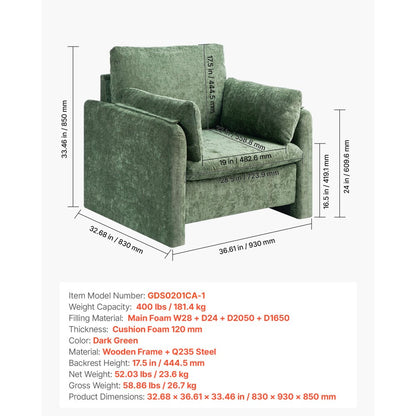 VEVOR Green Accent Chair with Armrests Single Fabric Armchair for Home Office