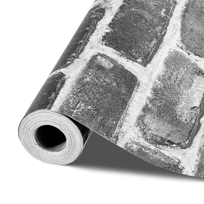 Peel and Stick Wallpaper, 45cm x 10m Contact Paper Gray Brick Waterpoof Self Adhesive, Easy to Clean & Peel Wall Decorative Vinyl Roll for Bedroom Kitchen Office Bathroom Desk
