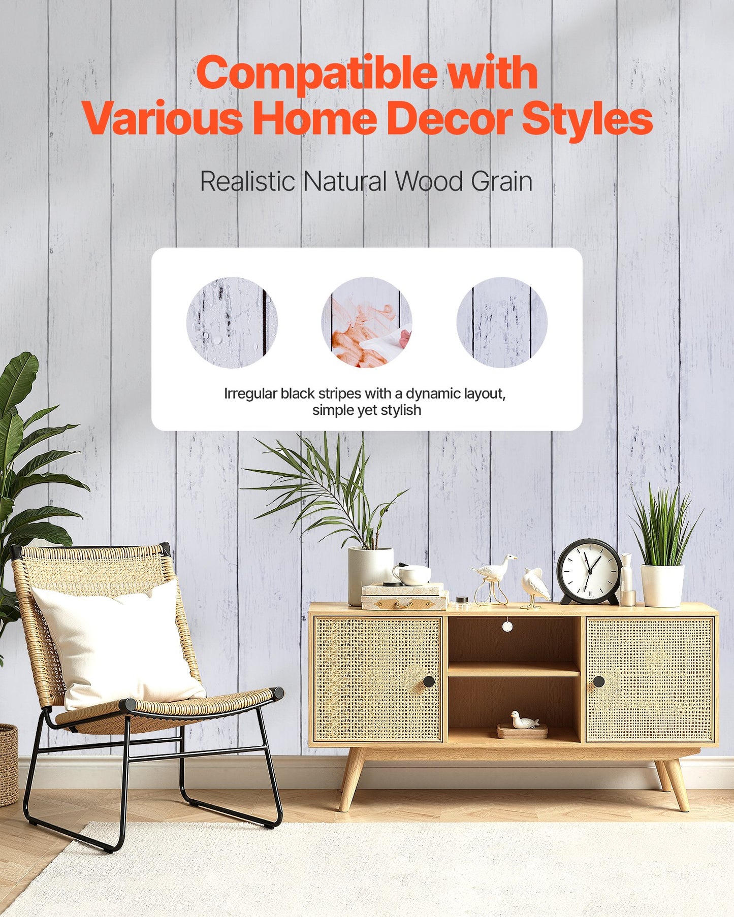 Peel and Stick Wallpaper, 45cm x 15m Contact Paper White Wood Textured Waterpoof Self Adhesive, Easy to Clean & Peel Wall Decorative Vinyl Roll for Bedroom Kitchen Office Bathroom Desk