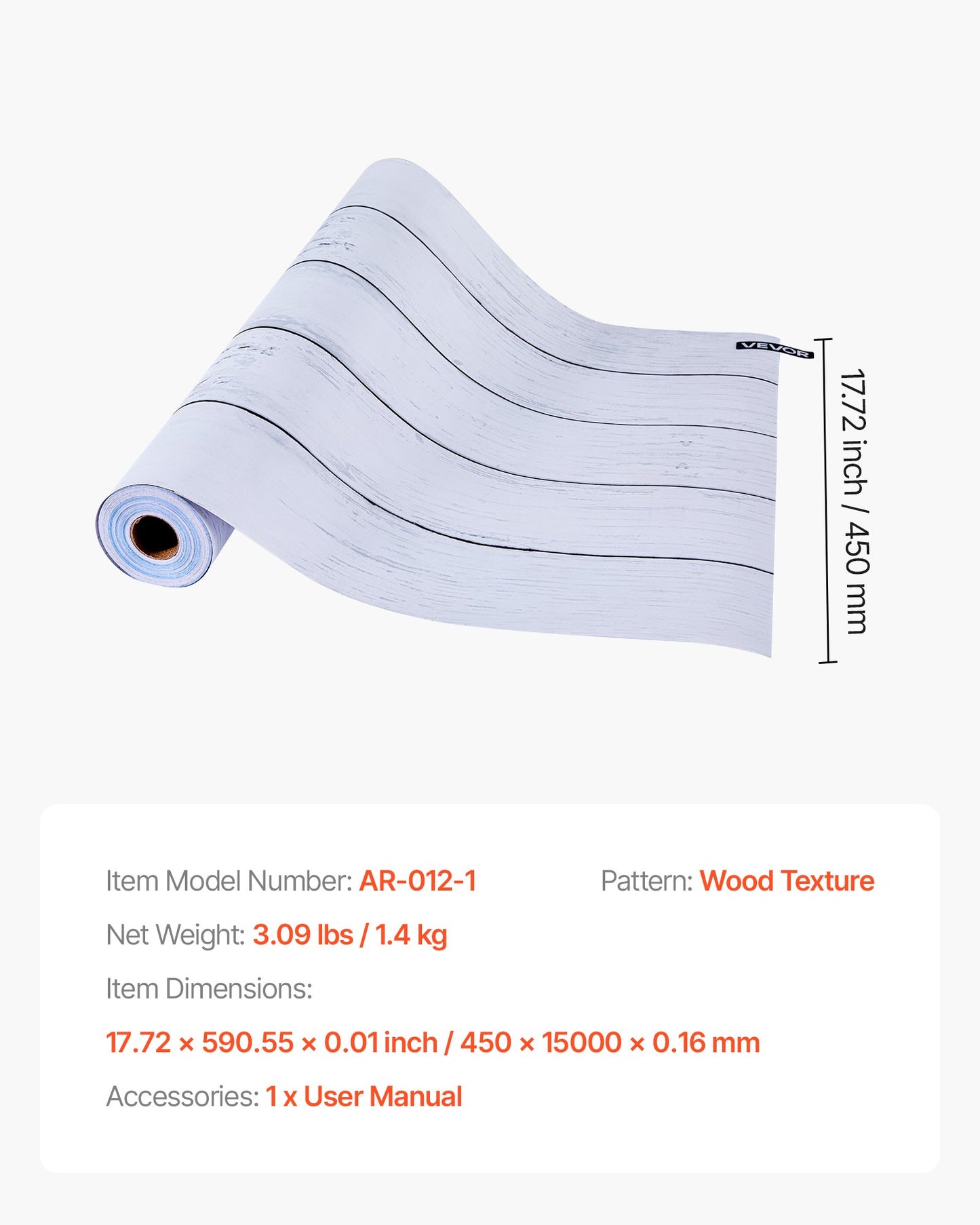 Peel and Stick Wallpaper, 45cm x 15m Contact Paper White Wood Textured Waterpoof Self Adhesive, Easy to Clean & Peel Wall Decorative Vinyl Roll for Bedroom Kitchen Office Bathroom Desk